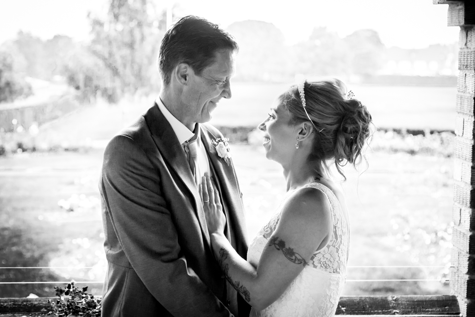 Bride & Groom On the Balcony - Paul and Diane at The Cavendish in Eastcote, Middlesex by Tim Durham at Pinner Wedding Photography. Photographer in Harrow and photographer in Ruislip