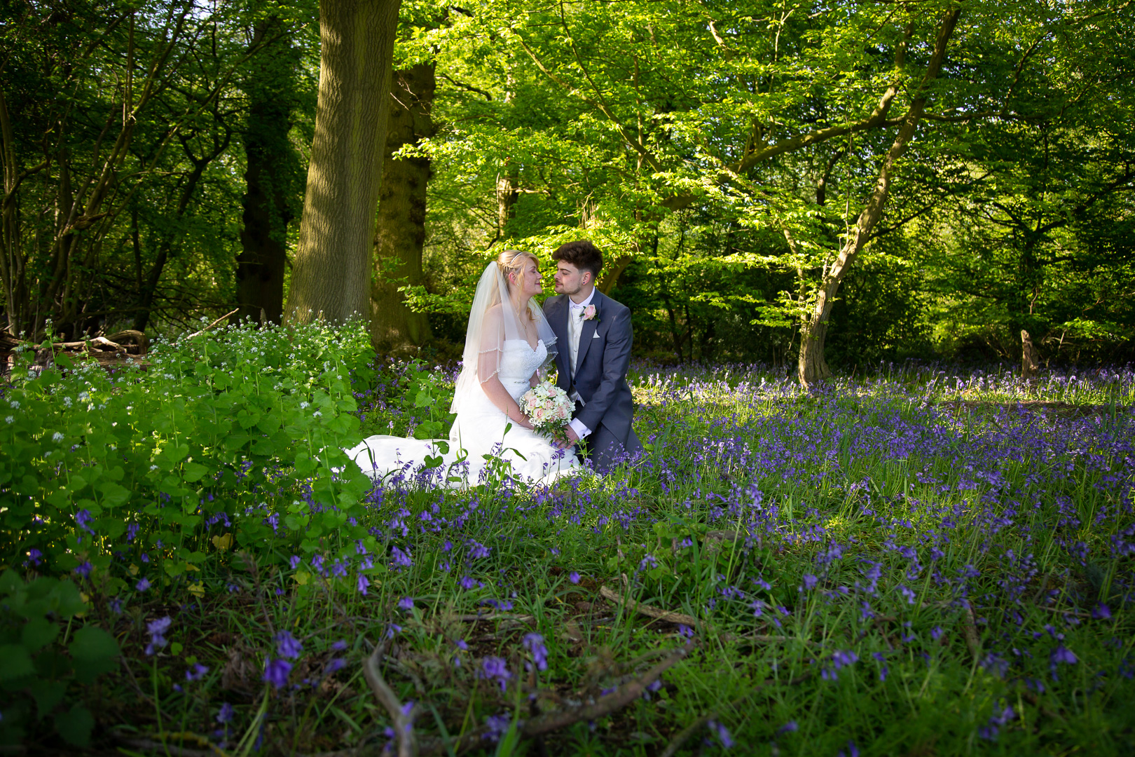 Bride-groom-wedding-bluebells-woods-Hertfordshire-Aldwickbury Park Golf Club