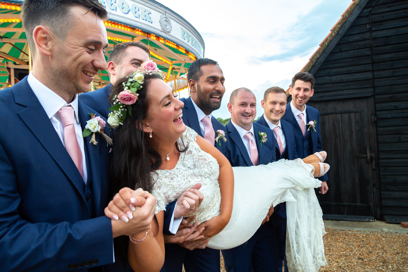 bride-groom-groomsmen-wedding-fun-Preston Court-Kent